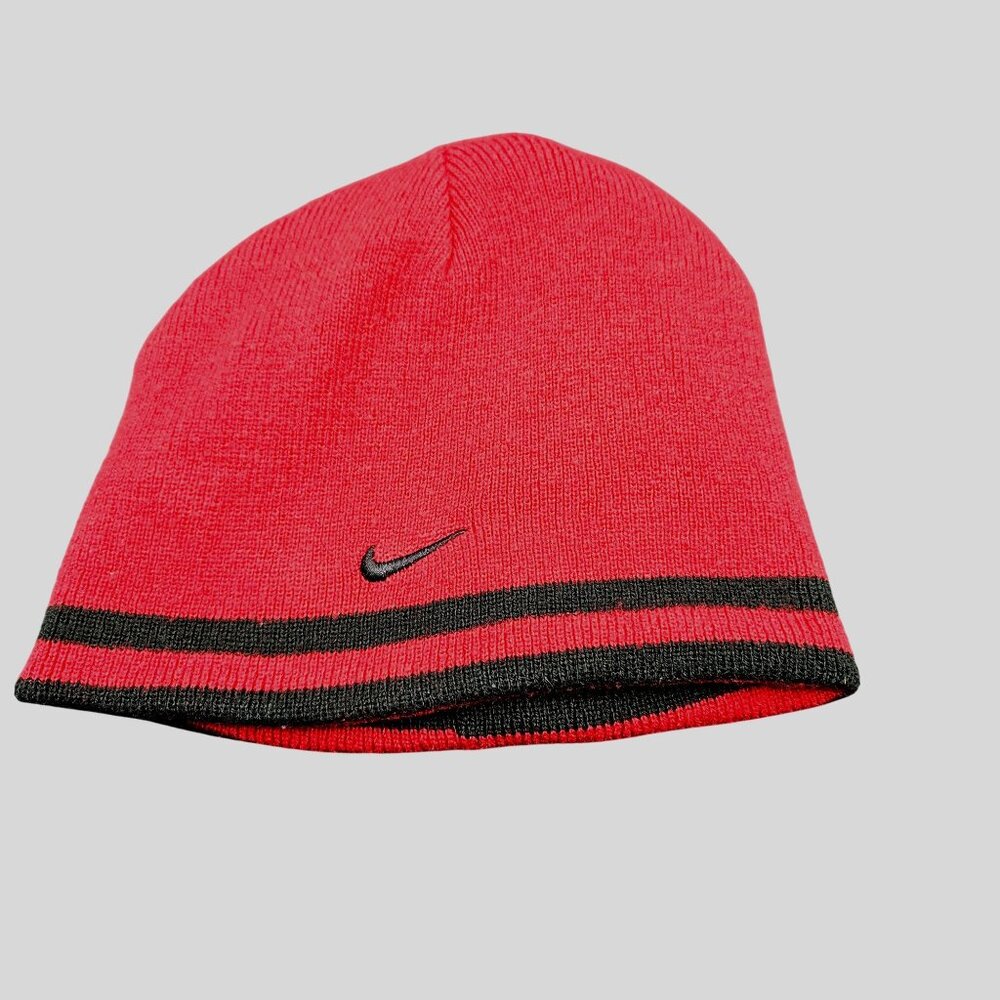 Nike Youth Reversible Knit Beanie Red & Black Striped Design